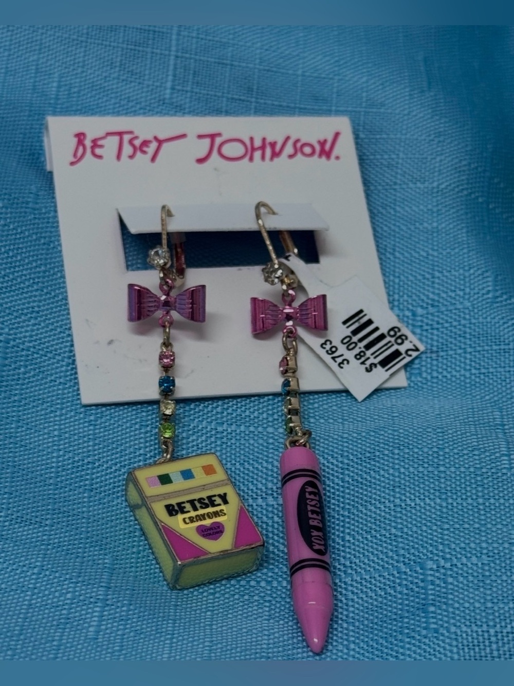 Betsey Johnson Pink Crayon & Multicolor Crayon Box Charm Earrings